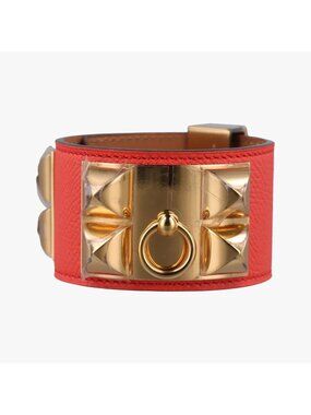 Hermes Collier de Chien Orange Gold Leather S T ID Bracelet